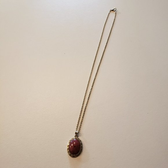 Vintage Gold Plated NS Pink Stone Pendant Necklace - Picture 3 of 4